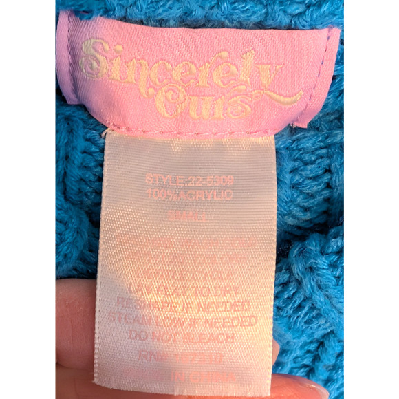 Sincerely Ours Bright Blue Chunky Knit Mock Neck Sweater Retro Twee Small - Picture 5 of 6